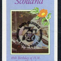 Grunay 1985 Life & Times of HM Queen Mother imperf souvenir sheet (£1 value) with Girl Guide 75th Anniversary opt in black unmounted mint