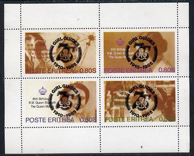Eritrea 1985 Life & Times of HM Queen Mother perf set of 4 with Girl Guide 75th Anniversary opt in black