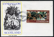 Eynhallow 1986 Queen's 60th Birthday imperf souvenir sheet (£1 value with Cub-Scouts in crowd) with AMERIPEX opt in black on cover with first day cancel
