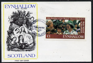 Eynhallow 1986 Queen's 60th Birthday imperf souvenir sheet (£1 value with Cub-Scouts in crowd) with AMERIPEX opt in black on cover with first day cancel