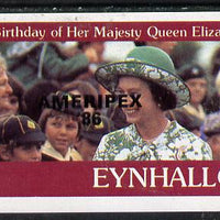 Eynhallow 1986 Queen's 60th Birthday imperf souvenir sheet (£1 value with Cub-Scouts in crowd) with AMERIPEX opt in black unmounted mint