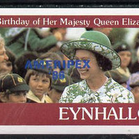 Eynhallow 1986 Queen's 60th Birthday imperf souvenir sheet (£1 value with Cub-Scouts in crowd) with AMERIPEX opt in blue unmounted mint