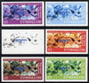 Eynhallow 1986 Queen's 60th Birthday imperf souvenir sheet (£1 value with Cub-Scouts in crowd) with AMERIPEX opt in blue set of 6 progressive proofs comprising single & composite combinations incl completed design unmounted mint