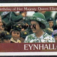 Eynhallow 1986 Queen's 60th Birthday imperf souvenir sheet (£1 value with Cub-Scouts in crowd) with SPECIMEN opt in black unmounted mint