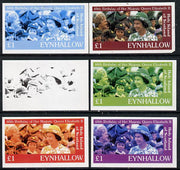 Eynhallow 1986 Queen's 60th Birthday imperf souvenir sheet (£1 value with Cub-Scouts in crowd) set of 6 progressive proofs comprising single & composite combinations incl completed design unmounted mint