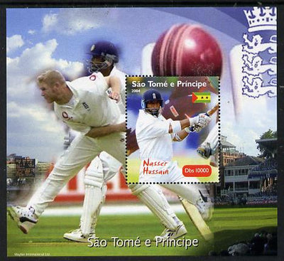 St Thomas & Prince Islands 2004 Cricket - Nasser Hussain perf souvenir sheet unmounted mint. Note this item is privately produced and is offered purely on its thematic appeal