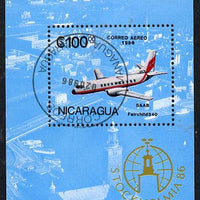 Nicaragua 1986 'Stockholmia 86' Stamp Exhibition (Saab Aeroplane) m/sheet cto used, SG MS 2790