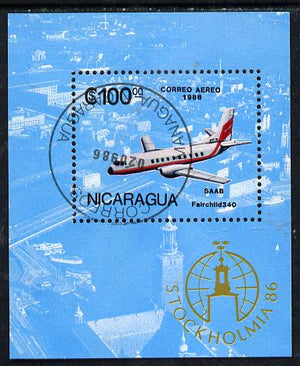 Nicaragua 1986 'Stockholmia 86' Stamp Exhibition (Saab Aeroplane) m/sheet cto used, SG MS 2790