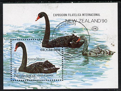 Nicaragua 1990 New Zealand 1990 Stamp Exhibition (Black Swan) m/sheet cto used, SG MS 3078