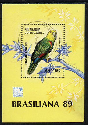Nicaragua 1989 'Brasiliana 89' Stamp Exhibition (Parrot) m/sheet cto used, SG MS 3067