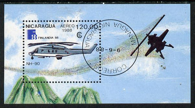 Nicaragua 1988 'Finlandia 88' Stamp Exhibition (Helicopters) m/sheet cto used, SG MS 2978