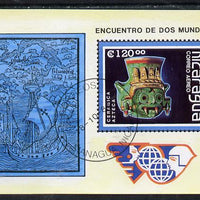 Nicaragua 1988 Discovery of America (Pre-Columbrian Art & Santa Maria) m/sheet cto used, SG MS 3010