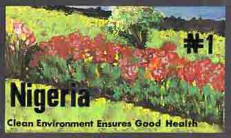Nigeria 1993 World Environment Day - original hand-painted artwork for N1 value showing Garden by unknown artist, on board 9"x5", endorsed B3