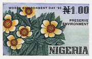 Nigeria 1993 World Environment Day - original hand-painted artwork for N1 value showing Flowers by NSP&MCo Staff Artist Samuel A M Eluare, on card 8.5"x5.5", endorsed B4