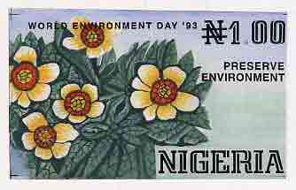 Nigeria 1993 World Environment Day - original hand-painted artwork for N1 value showing Flowers by NSP&MCo Staff Artist Samuel A M Eluare, on card 8.5