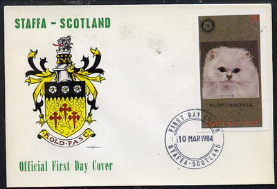 Staffa 1984 Rotary - Domestic Cats imperf souvenir sheet (£1 value) on cover with first day cancel
