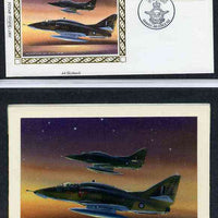 New Zealand 1987 50th Anniversary of Royal New Zealand Air Force - original hand-painted artwork by Gordon G Davies showing McDonnell Douglas A-4 Skyhawks on night flight, as used to illustrate Benham silk first day cover (85c val……Details Below