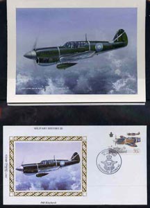 New Zealand 1987 50th Anniversary of Royal New Zealand Air Force - original hand-painted artwork by Gordon G Davies showing Curtiss Kittyhawk Mk III (P40M), as used to illustrate Benham silk first day cover (70c value), mounted on……Details Below