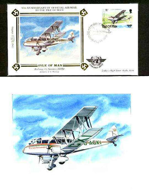 Isle of Man 1984 50th Anniversary of First Air Mail & ICAO Anniversary - original hand-painted artwork by A D Theobald showing Railway Air Services DH 84, as used to illustrate Benham silk first day cover (11p value), mounted on b……Details Below
