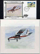Isle of Man 1984 50th Anniversary of First Air Mail & ICAO Anniversary - original hand-painted artwork by A D Theobald showing Norman Islander, as used to illustrate Benham silk first day cover (31p value), mounted on board 6" x 4……Details Below