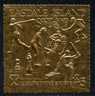 Easdale 1991 Competitive Sport #2 £5 embossed in gold foil (without border showing Golf, Cricket, Tennis, Motor-Cycling, Baseball & Chess) unmounted mint