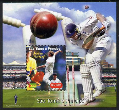 St Thomas & Prince Islands 2004 Cricket - Andrew Flintoff perf souvenir sheet unmounted mint. Note this item is privately produced and is offered purely on its thematic appeal