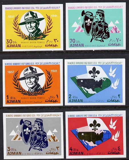 Ajman 1967 Scouts imperf set of 6 unmounted mint (Mi 182-7B)