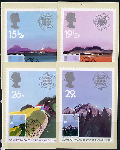 Great Britain 1983 Commonwealth Day (Geographical Regions) set of 4 PHQ cards with appropriate stamps each very fine used with first day cancels