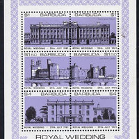 Barbuda 1981 Royal Wedding (Buildings) sheetlet containing set of 3 with lavender background (SG 566a) unmounted mint