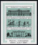 Barbuda 1981 Royal Wedding (Buildings) sheetlet containing set of 3 with turquoise-green background (SG 566a) unmounted mint