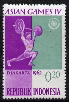 Indonesia 1962 Weightlifting 20s (from Asian Games set) unmounted mint SG 905