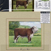 Great Britain 1984 British Cattle - original hand-painted artwork of Hereford Bull as used to illustrate Benham silk first day cover (26p value), approx 5" x 4" plus the matching Benham silk cover, a magnificent and attractive unit
