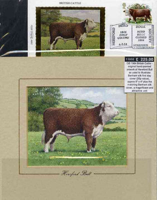 Great Britain 1984 British Cattle - original hand-painted artwork of Hereford Bull as used to illustrate Benham silk first day cover (26p value), approx 5