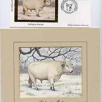 Great Britain 1984 British Cattle - original hand-painted artwork of Chillingham Wild Bull as used to illustrate Benham silk first day cover (20€p value), approx 5" x 4" plus the matching Benham silk cover, a magnificent and attractive unit