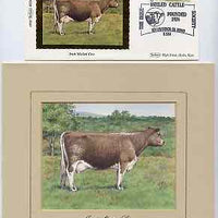 Great Britain 1984 British Cattle - original hand-painted artwork of Irish Moiled Cow as used to illustrate Benham silk first day cover (31p value), approx 5" x 4" plus the matching Benham silk cover, a magnificent and attractive unit