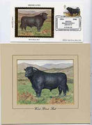 Great Britain 1984 British Cattle - original hand-painted artwork of Welsh Black Bull as used (in reverse) to illustrate Benham silk first day cover (28p value), approx 5" x 4" plus the matching Benham silk cover, a magnificent and attractive unit