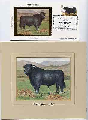 Great Britain 1984 British Cattle - original hand-painted artwork of Welsh Black Bull as used (in reverse) to illustrate Benham silk first day cover (28p value), approx 5