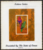 Oman 1970 Parrots imperf miniature sheet (2R value) mounted on special 'Nature Series' presentation card inscribed 'Presented by the State of Oman'