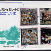 Gairsay 1984 Los Angeles Olympic Games imperf,block of 4 (Running, Long Jump & Boxing) on cover with first day cancel