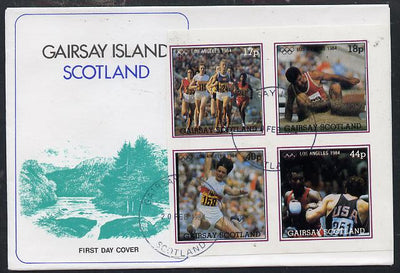 Gairsay 1984 Los Angeles Olympic Games imperf,block of 4 (Running, Long Jump & Boxing) on cover with first day cancel