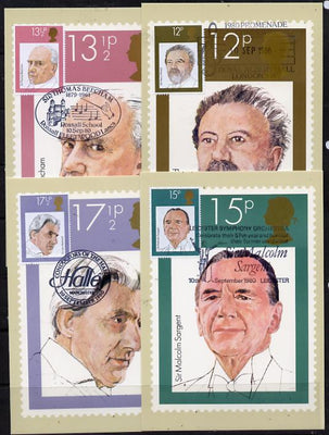 Great Britain 1980 British Conductors set of 4 PHQ cards with appropriate stamps each very fine used with first day cancels