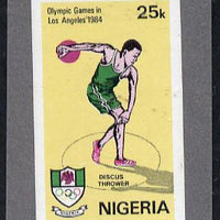 Nigeria 1984 Los Angeles Olympic Games 25k (Discus) imperf machine proof as issued stamp mounted on grey card