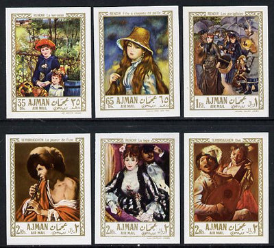 Ajman 1967 Paintings by Renoir & Terbrugghen imperf set of 6 (Mi 209-14B) unmounted mint