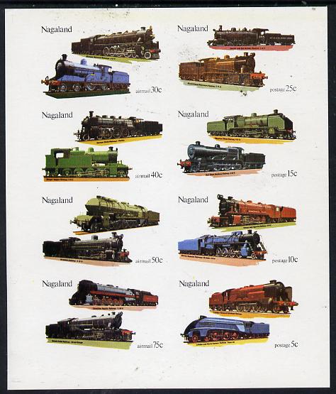 Nagaland 1974 Locomotives imperf,set of 8 values (5c to 75c) unmounted mint