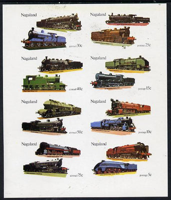 Nagaland 1974 Locomotives imperf,set of 8 values (5c to 75c) unmounted mint