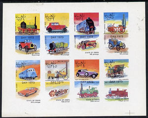 Oman 1973 Locomotives & Cars (opt'd Transport Day 1973) imperf,set of 8 values (1b to 1R) unmounted mint