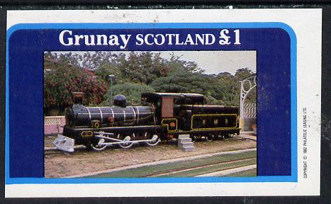 Grunay 1982 Steam Locos #03 (Indian) imperf souvenir sheet (£1 value) unmounted mint