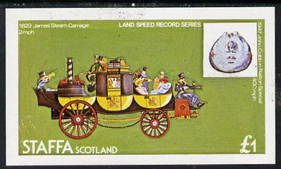 Staffa 1977 Land Speed Records (James's Steam Carriage) imperf souvenir sheet (£1 value) unmounted mint