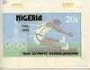 Nigeria 1980 Moscow Olympic Games - original hand-painted artwork for 20k value (Long Jump) by Godrick N Osuji on card 7.25" x 4" endorsed B1