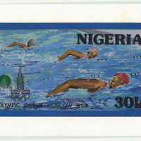Nigeria 1980 Moscow Olympic Games - original hand-painted artwork for 30k value (Swimming) by unknown artist on board 8" x 4.5"